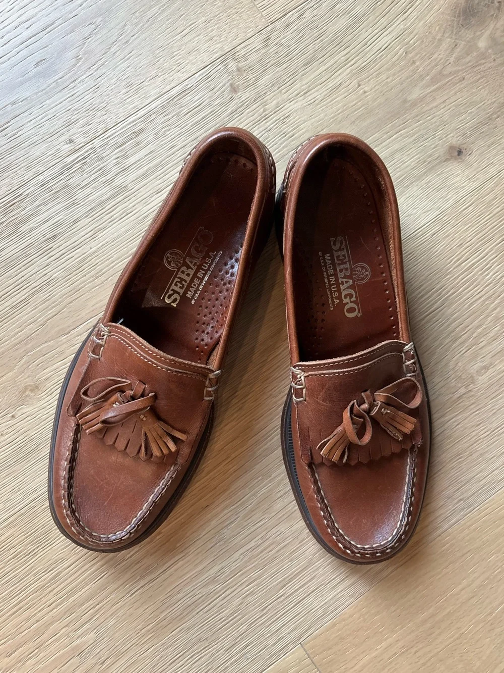 Men’s SEBAGO Classic Tassel Loafers, Brown Leather Timeless Preppy Office, 8.5 D